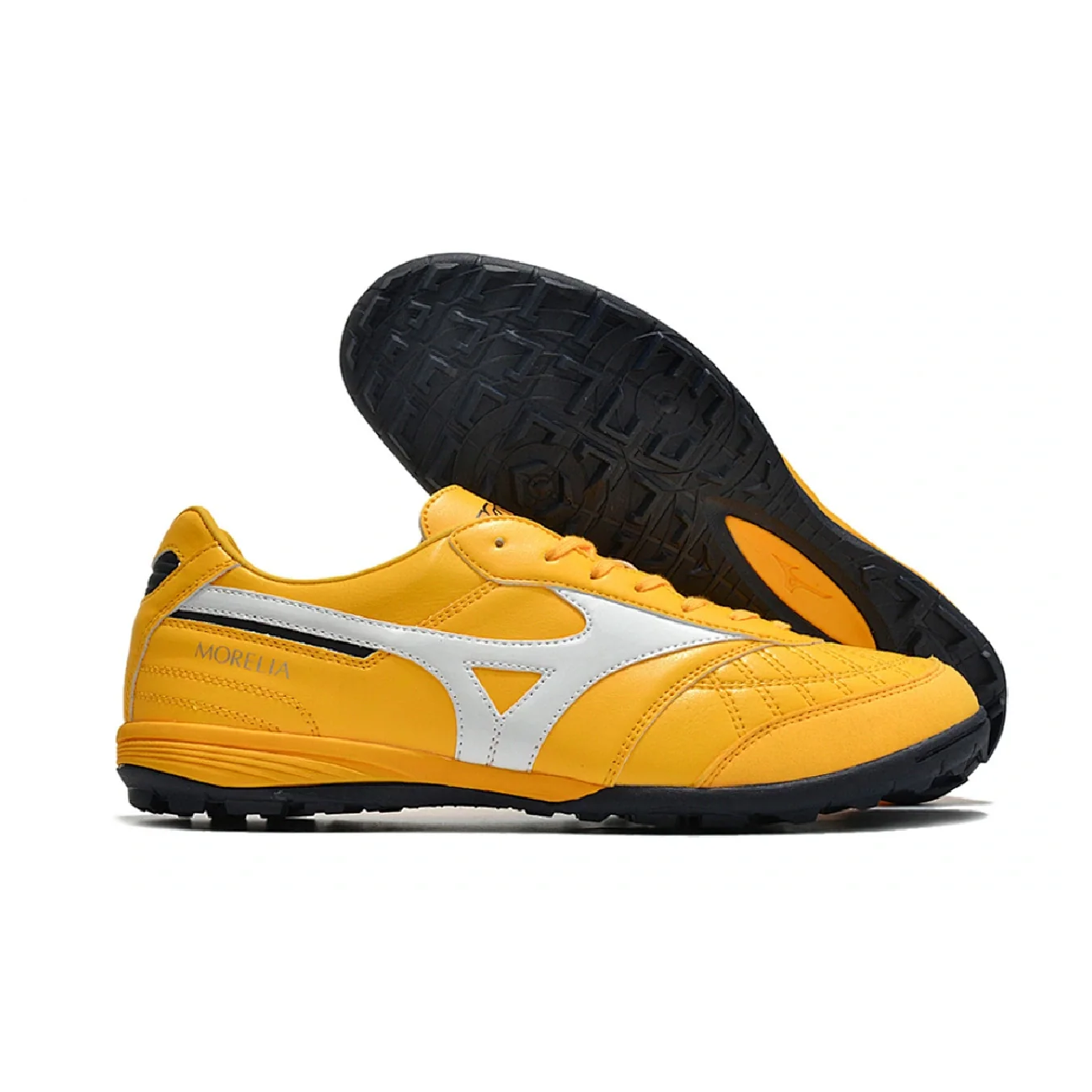 Botas de fútbol Mizuno Morelia Sala TF Turf TF amarillas, blancas y negras