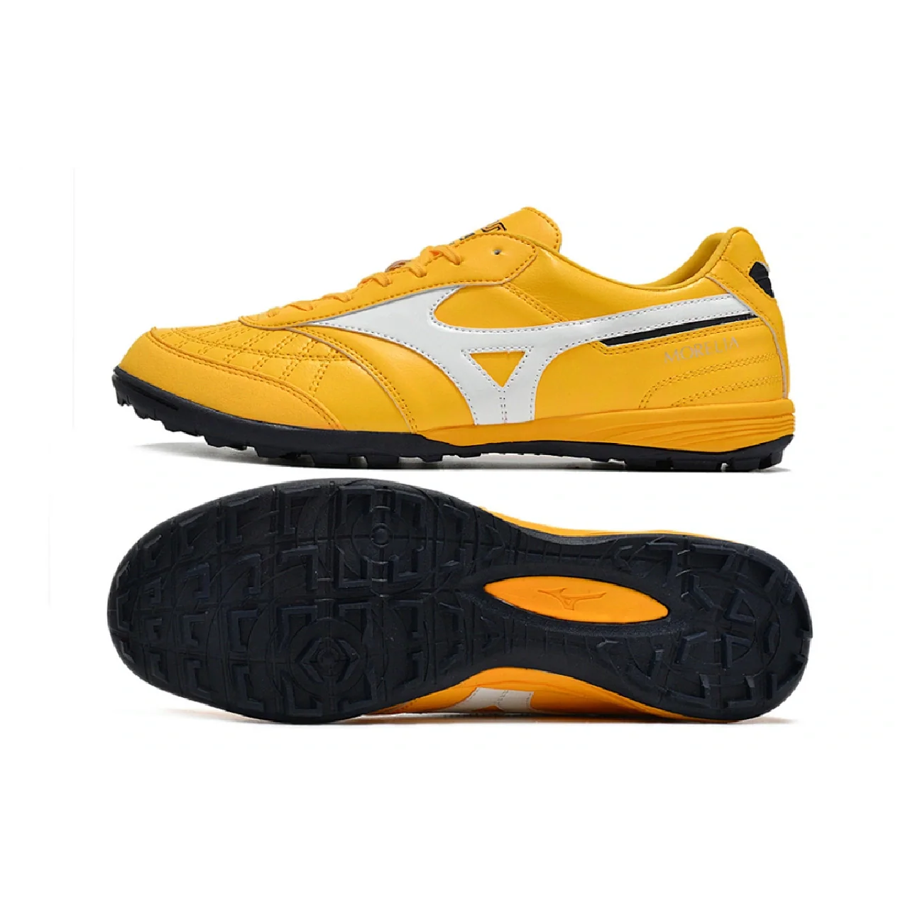 Botas de fútbol Mizuno Morelia Sala TF Turf TF amarillas, blancas y negras