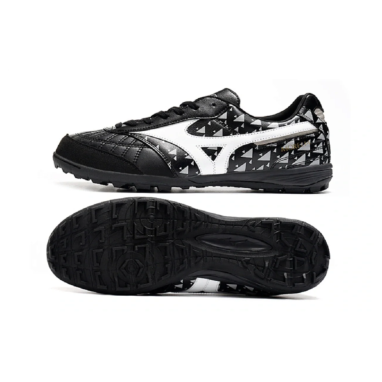 Botas de fútbol Mizuno Morelia Sala Turf TF en negro, blanco y gris