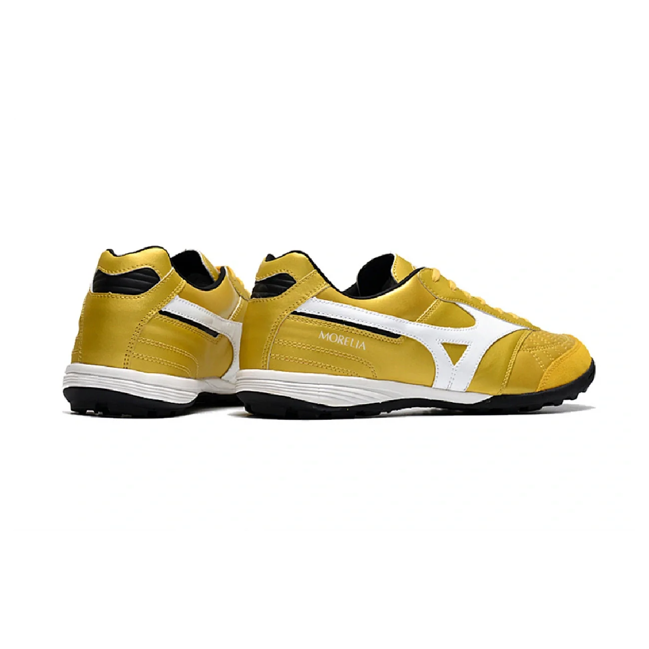 Botas de fútbol Mizuno Morelia Sala Turf TF doradas y blancas
