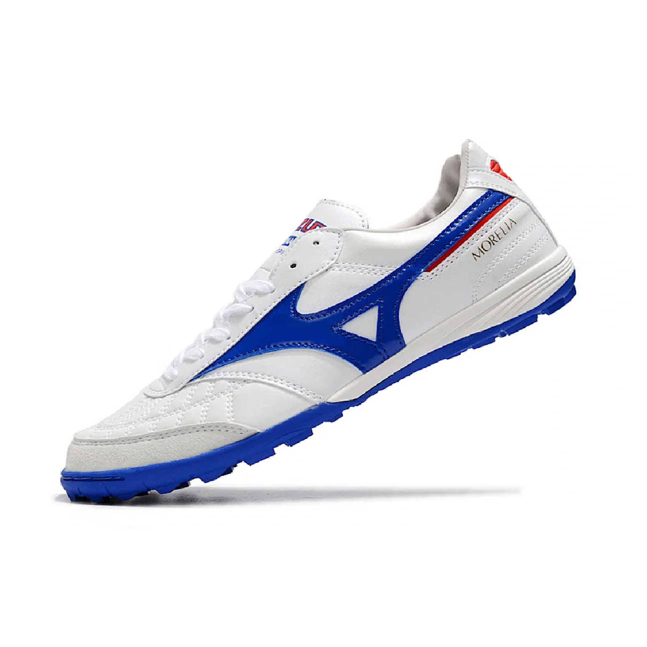 Botas de fútbol Mizuno Morelia Sala Turf TF blancas y azules