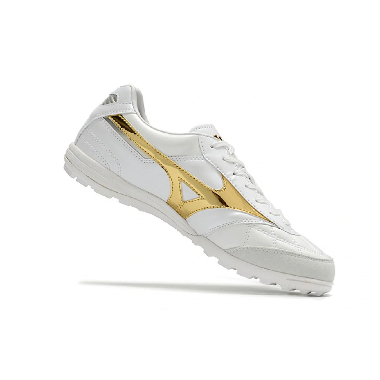 Botas de fútbol Mizuno Morelia Sala Turf TF blancas y doradas