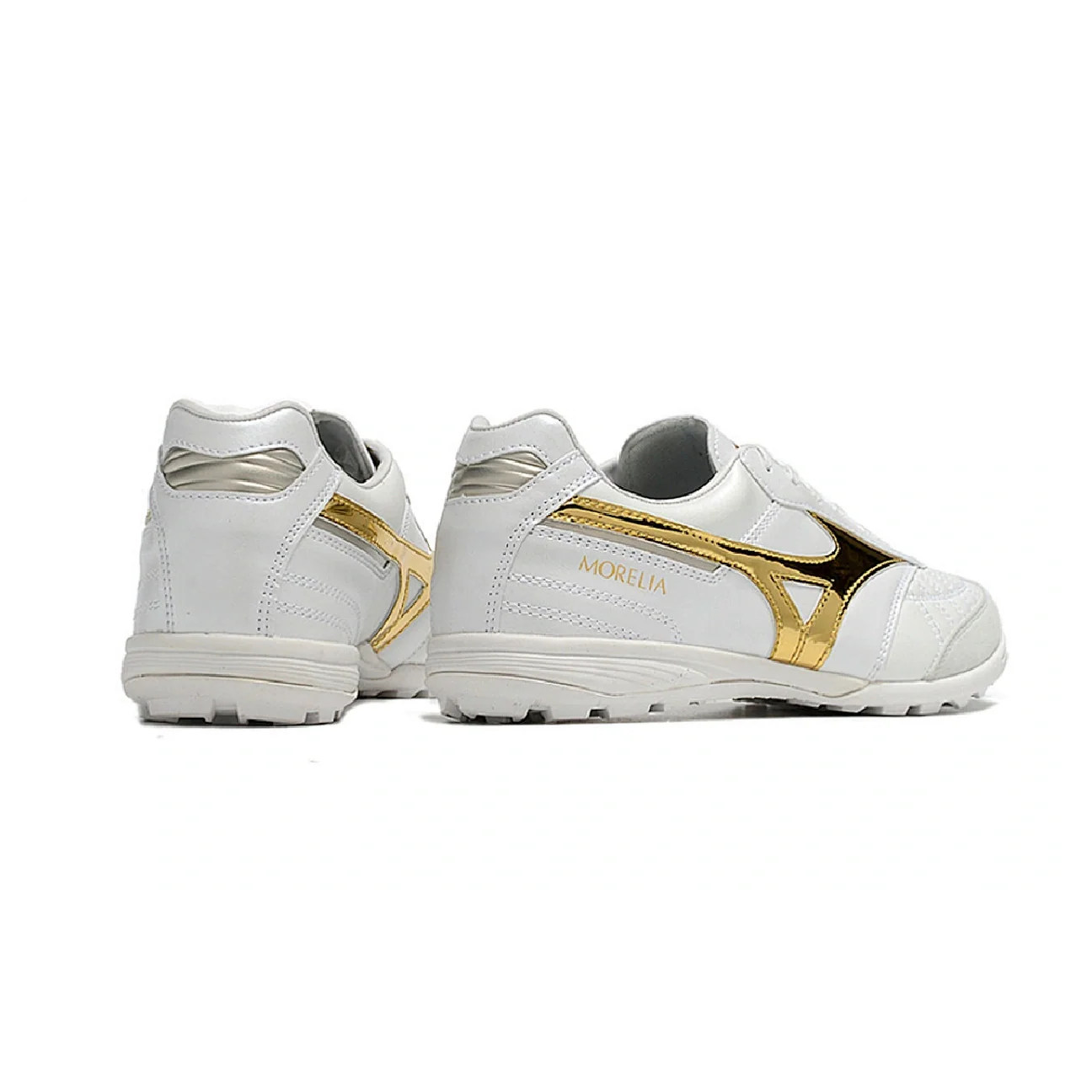 Botas de fútbol Mizuno Morelia Sala Turf TF blancas y doradas