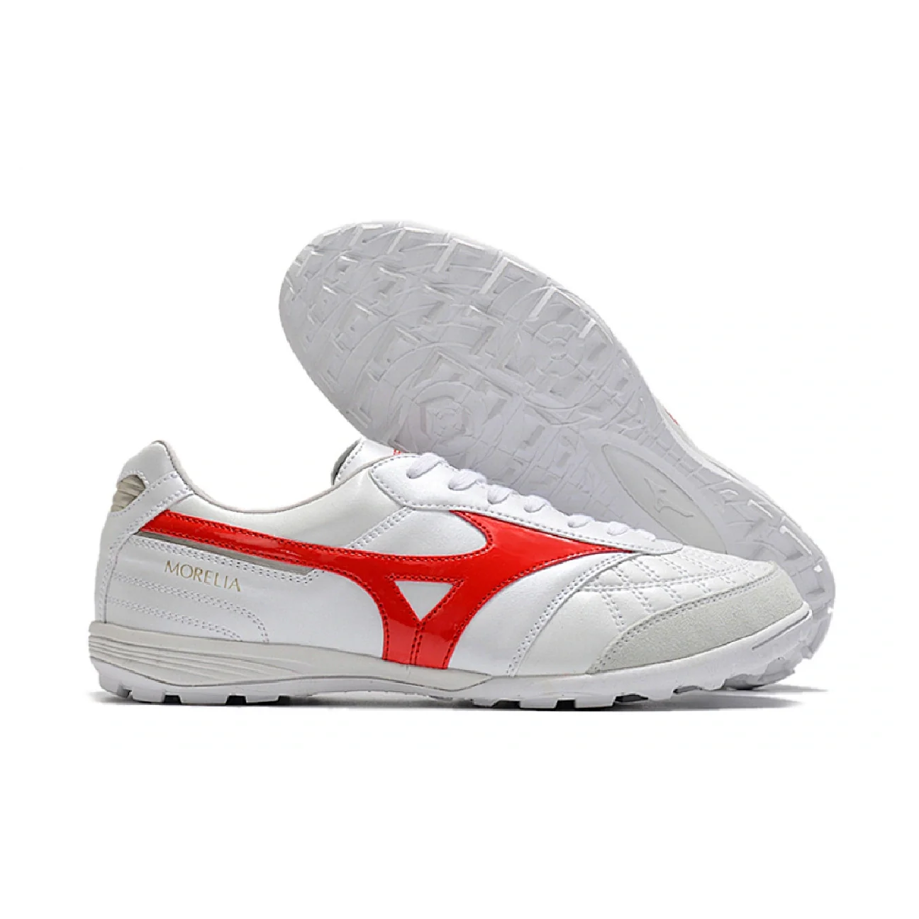 Botas de fútbol Mizuno Morelia Sala Turf TF blancas y rojas