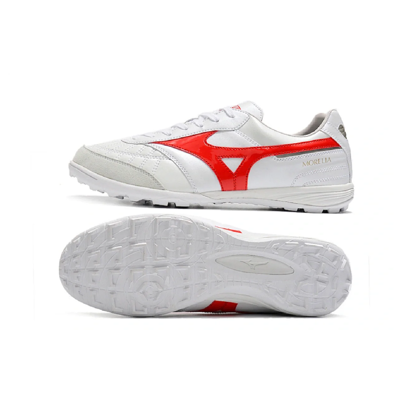 Botas de fútbol Mizuno Morelia Sala Turf TF blancas y rojas