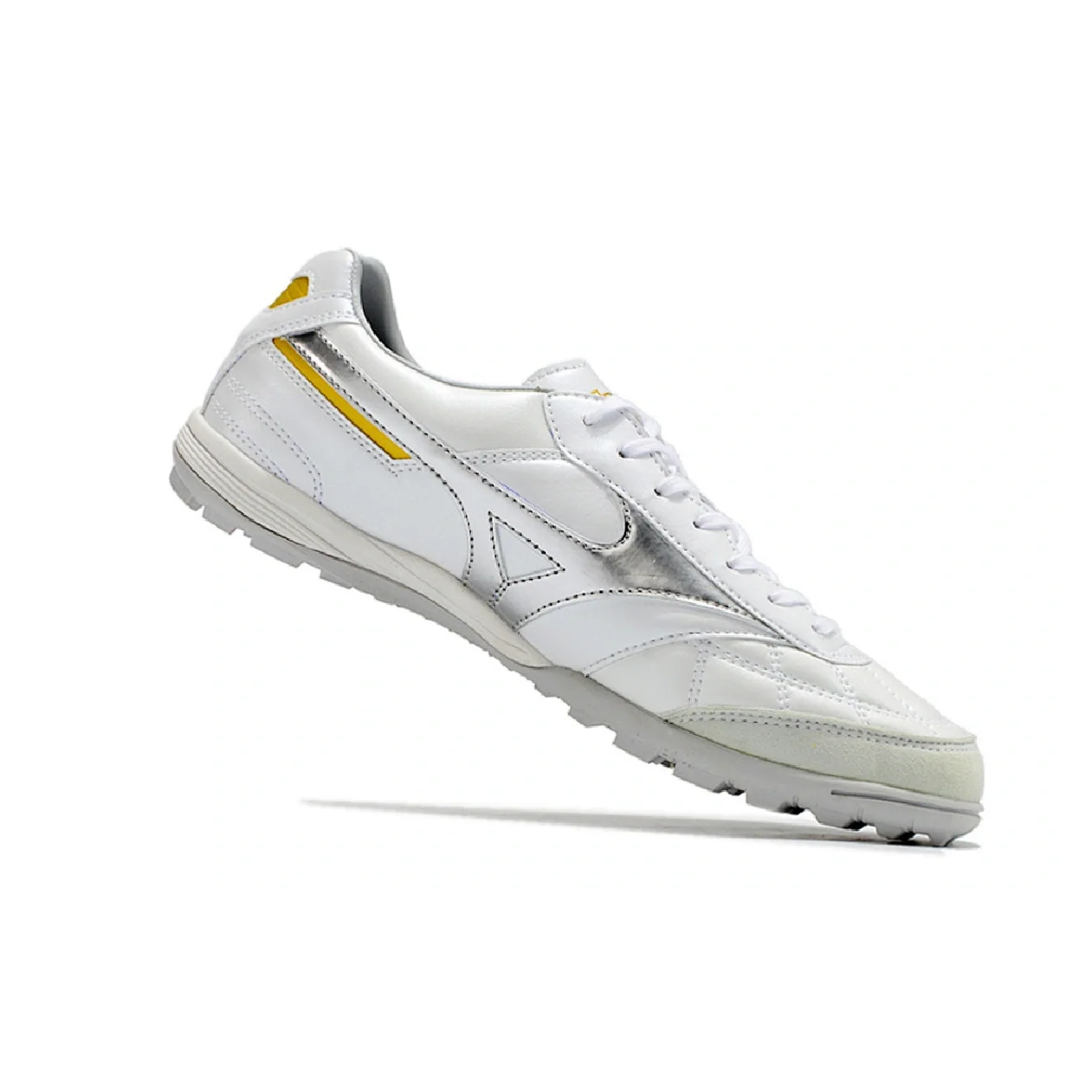 Botas de fútbol Mizuno Morelia Sala Turf TF blancas y plateadas