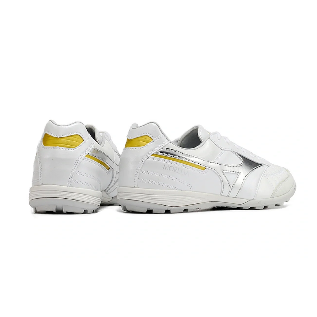 Botas de fútbol Mizuno Morelia Sala Turf TF blancas y plateadas