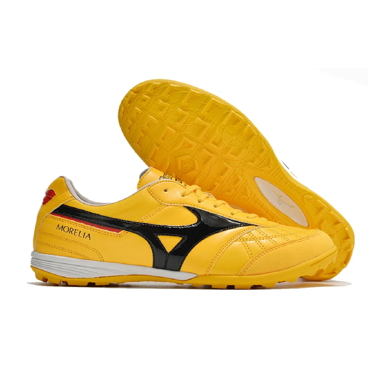 Botas de fútbol Mizuno Morelia Sala Turf TF amarillas, negras y rojas
