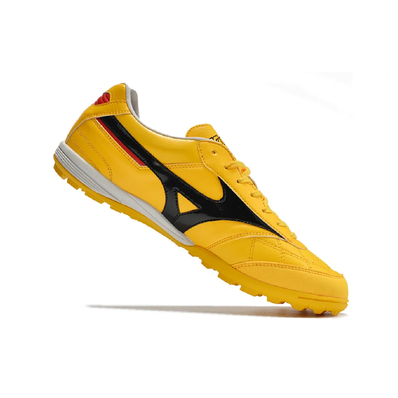 Botas de fútbol Mizuno Morelia Sala Turf TF amarillas, negras y rojas