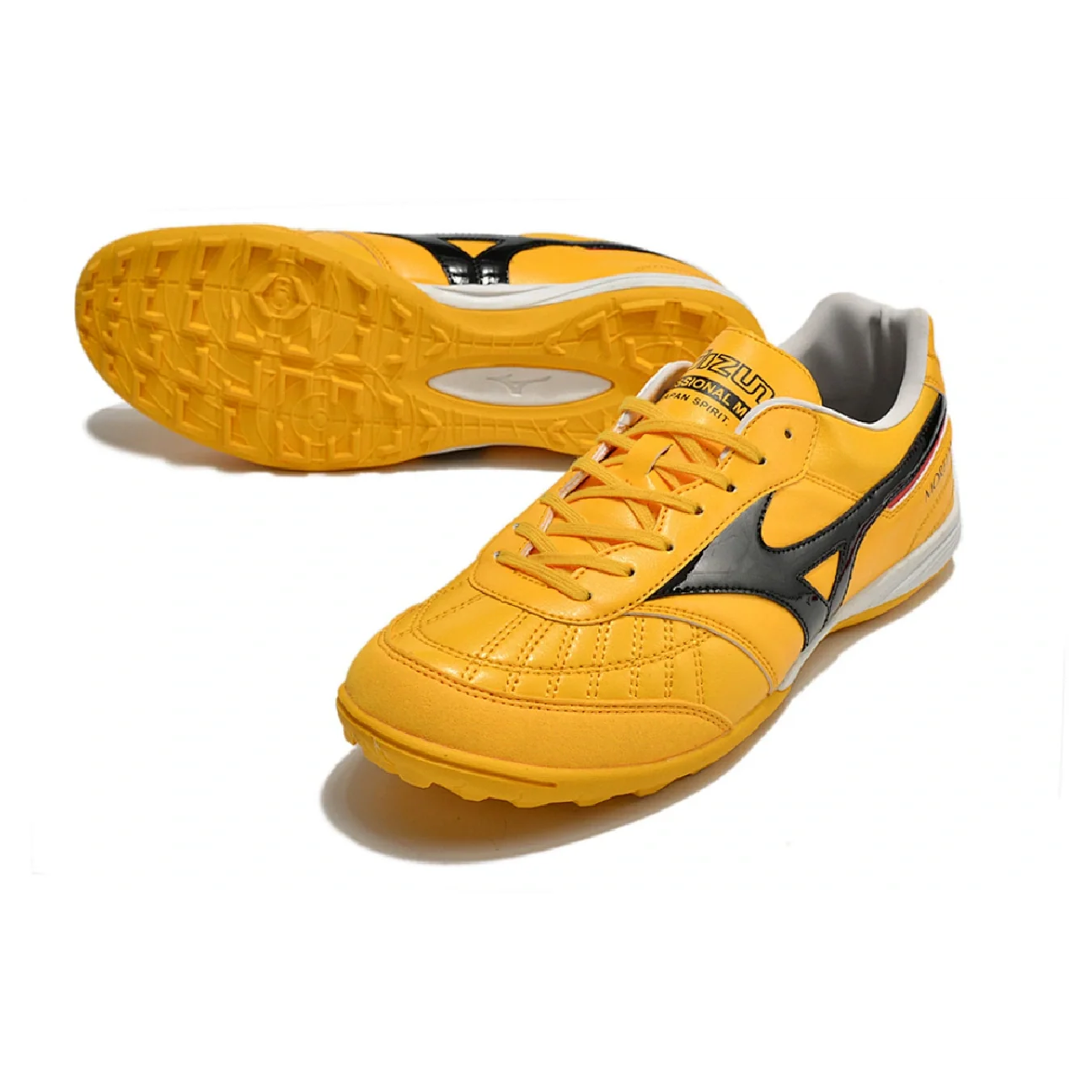 Botas de fútbol Mizuno Morelia Sala Turf TF amarillas, negras y rojas