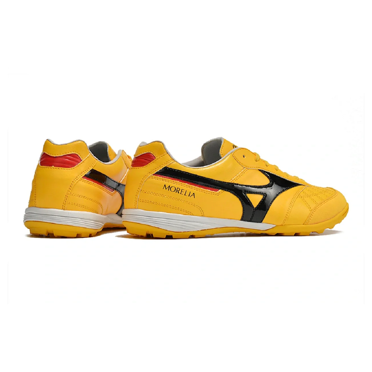 Botas de fútbol Mizuno Morelia Sala Turf TF amarillas, negras y rojas