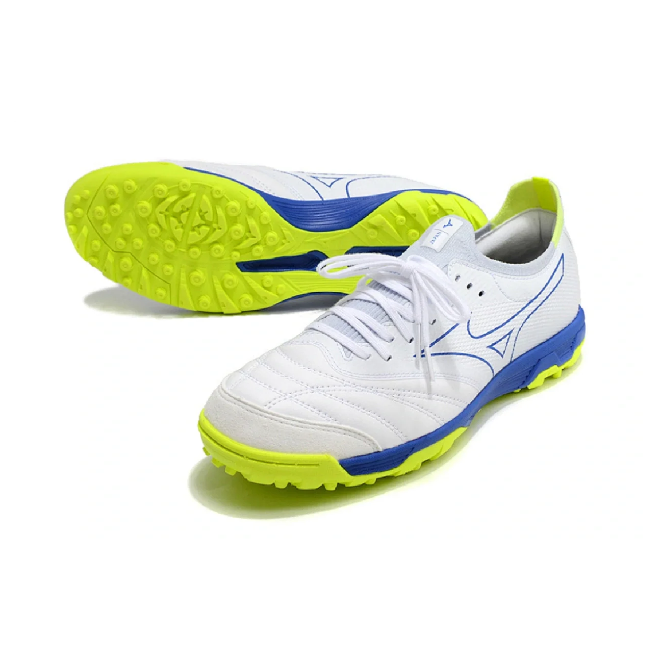 Botas de fútbol Mizuno Neo Sala Turf TF blanco, amarillo y azul