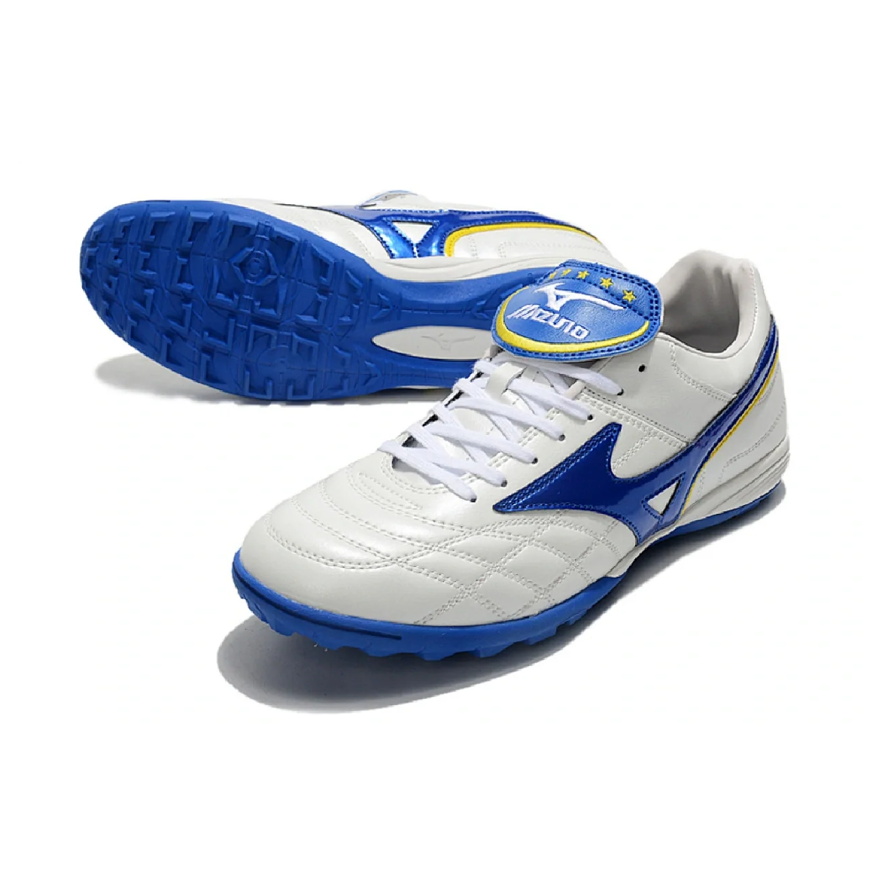 Botas de fútbol Mizuno Wave Cup Turf TF blancas y azules