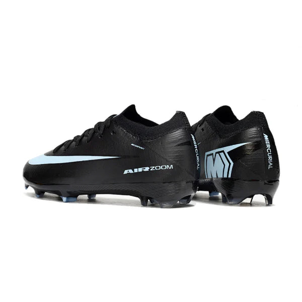 Botas de fútbol Nike Air Zoom Mercurial Vapor 16 Elite para niños, color negro y azul claro, para terreno firme FG