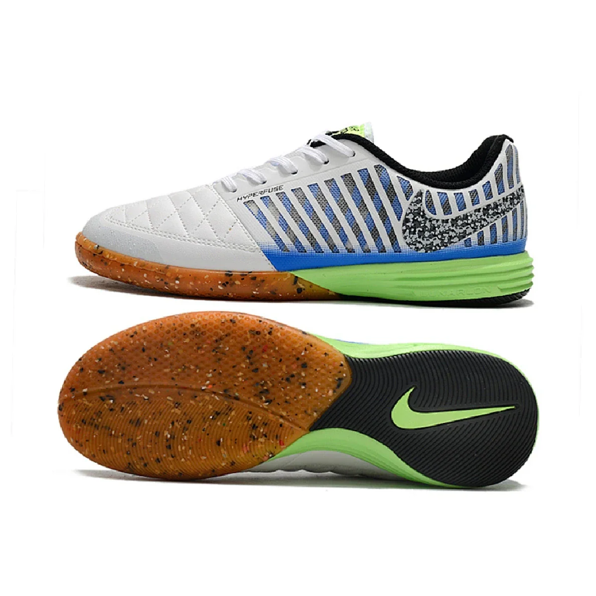 Nike Lunar Gato II IC White Blue and Green Futsal IC Football Boot