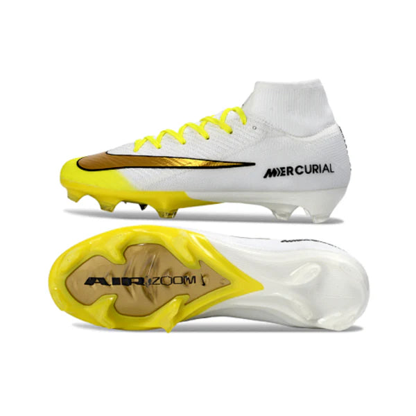 Botas de fútbol Nike Air Zoom Mercurial Superfly 10 Elite FG para terreno firme, color blanco y amarillo