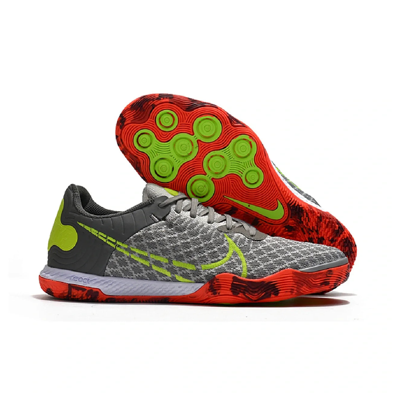 Nike Reactgato Laceless Gray and Orange Indoor IC Football Boot