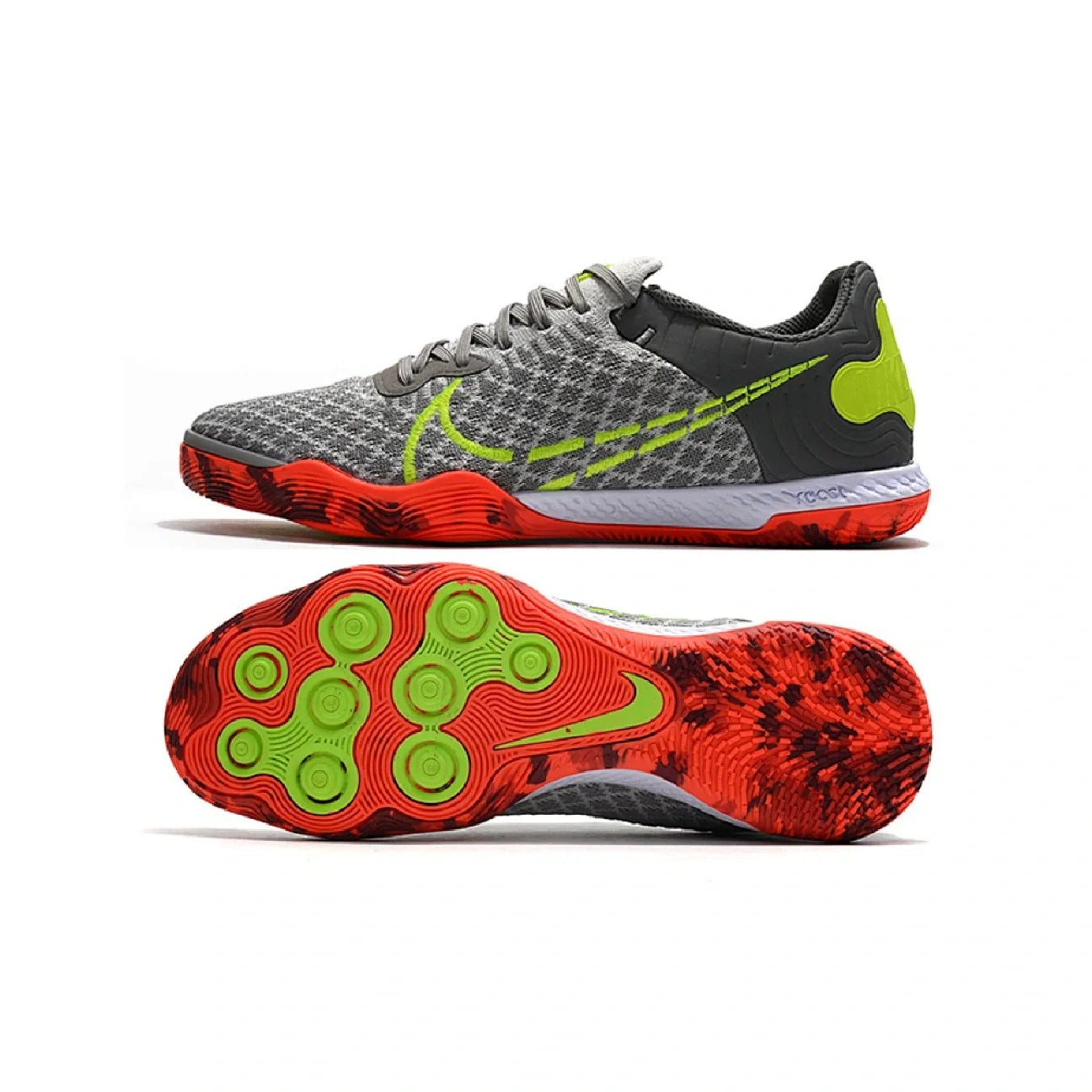 Nike Reactgato Laceless Gray and Orange Indoor IC Football Boot