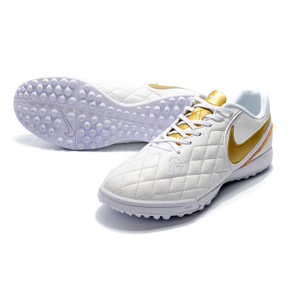 Nike Tiempo 7 Academy White and Golden Turf TF Football Boot 