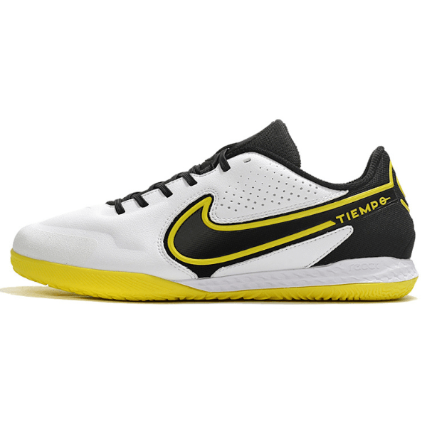Nike Tiempo Legend 9 Elite White Black and Yellow Indoor IC Football Boot