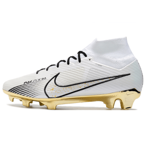 Nike Zoom Mercurial Superfly 9 Elite White Black and Gold Firm Ground FG Football Boot