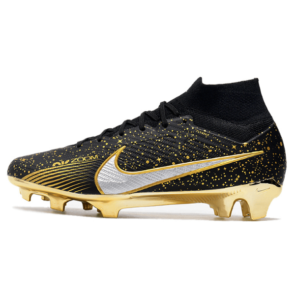Nike Zoom Mercurial Superfly 9 Elite Black White and Gold Firm Ground FG Football Boot