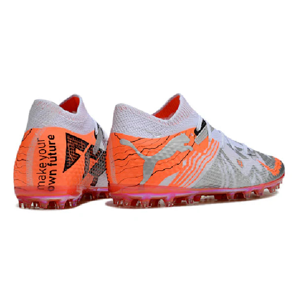 Botas de fútbol Puma Future 7 MG multisuperficie en blanco y naranja