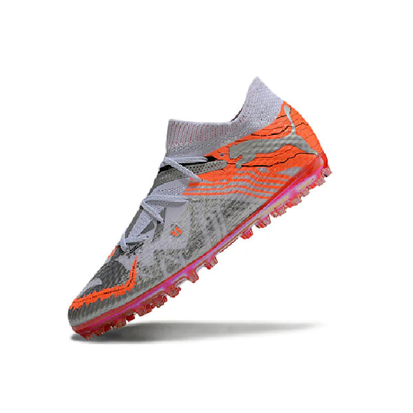 Botas de fútbol Puma Future 7 MG multisuperficie en blanco y naranja