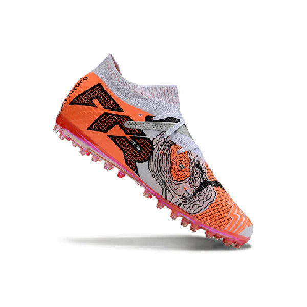 Botas de fútbol Puma Future 7 MG multisuperficie en blanco y naranja