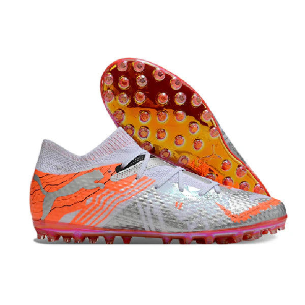 Botas de fútbol Puma Future 7 MG multisuperficie en blanco y naranja