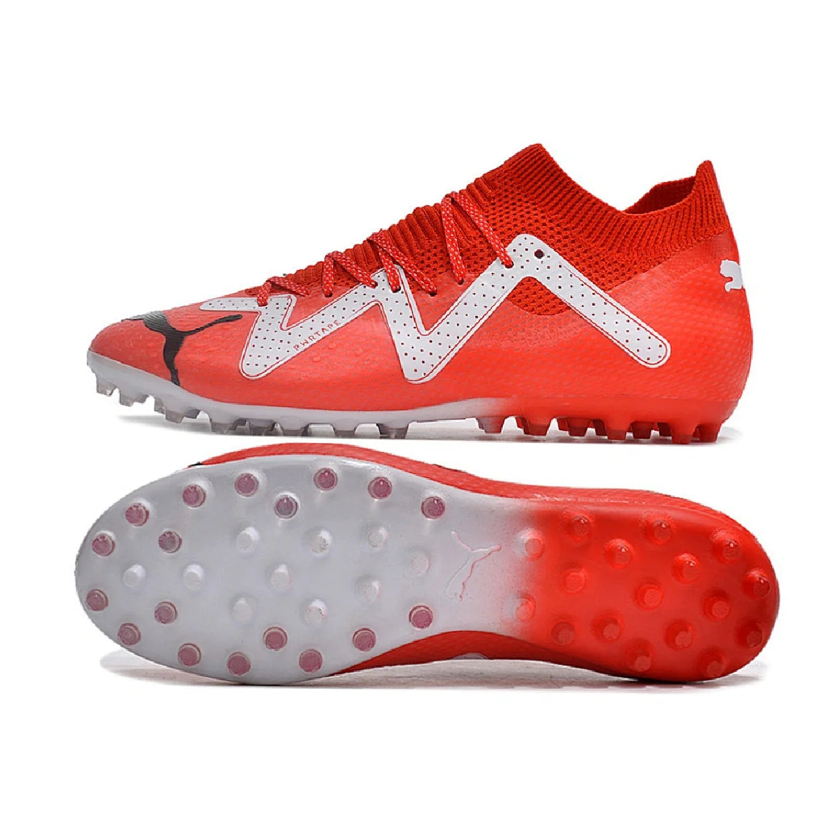 Botas de fútbol Puma Future Ultimate MG multisuperficie en rojo y blanco