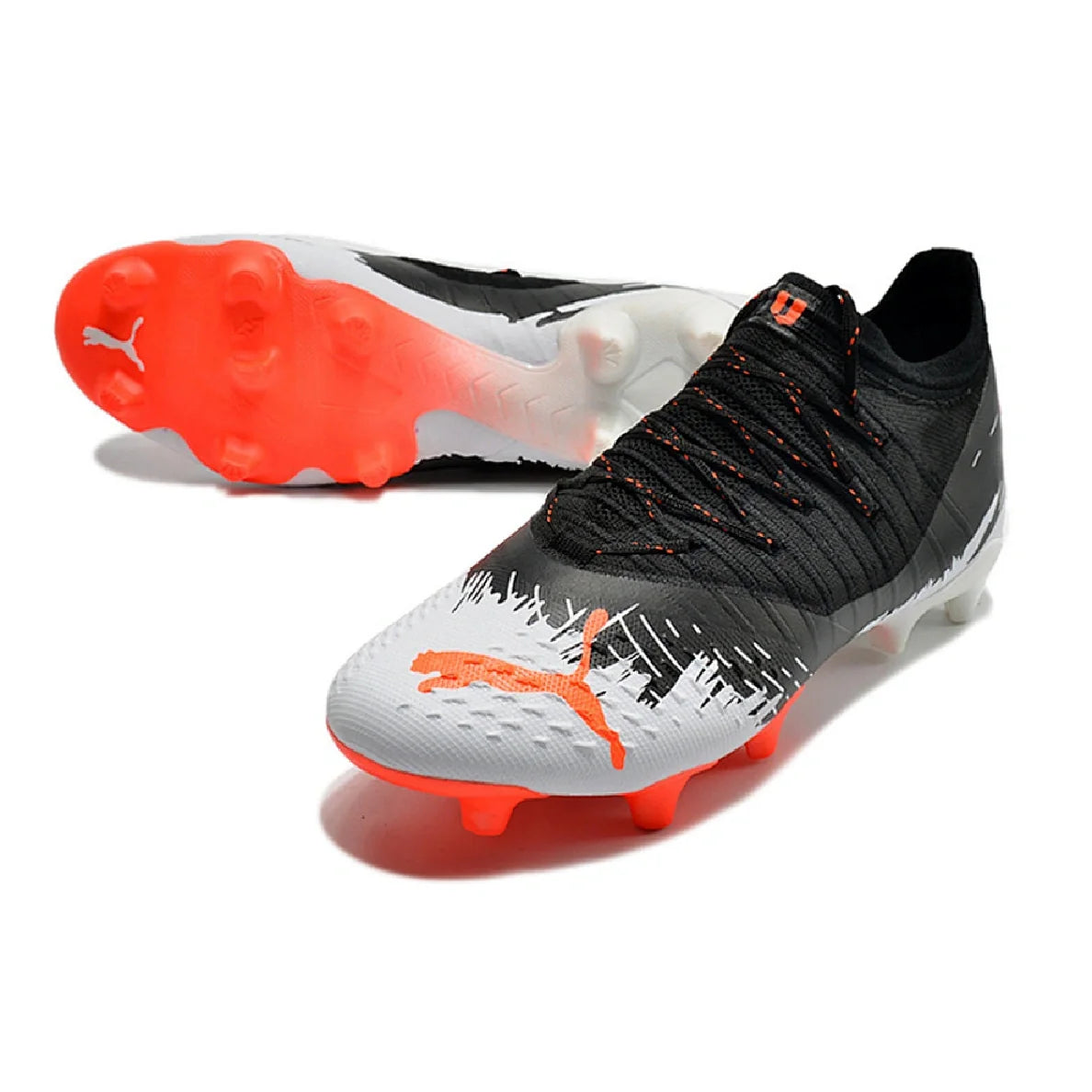 Botas de fútbol Puma Future Z 1.3 FG para terreno firme, color negro, blanco y naranja