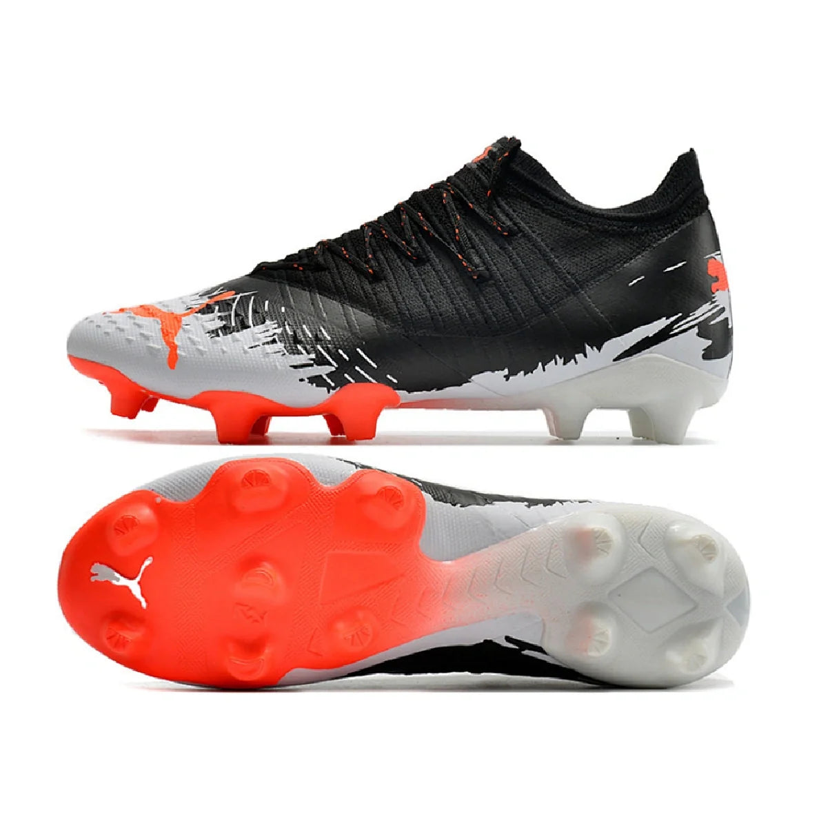 Botas de fútbol Puma Future Z 1.3 FG para terreno firme, color negro, blanco y naranja