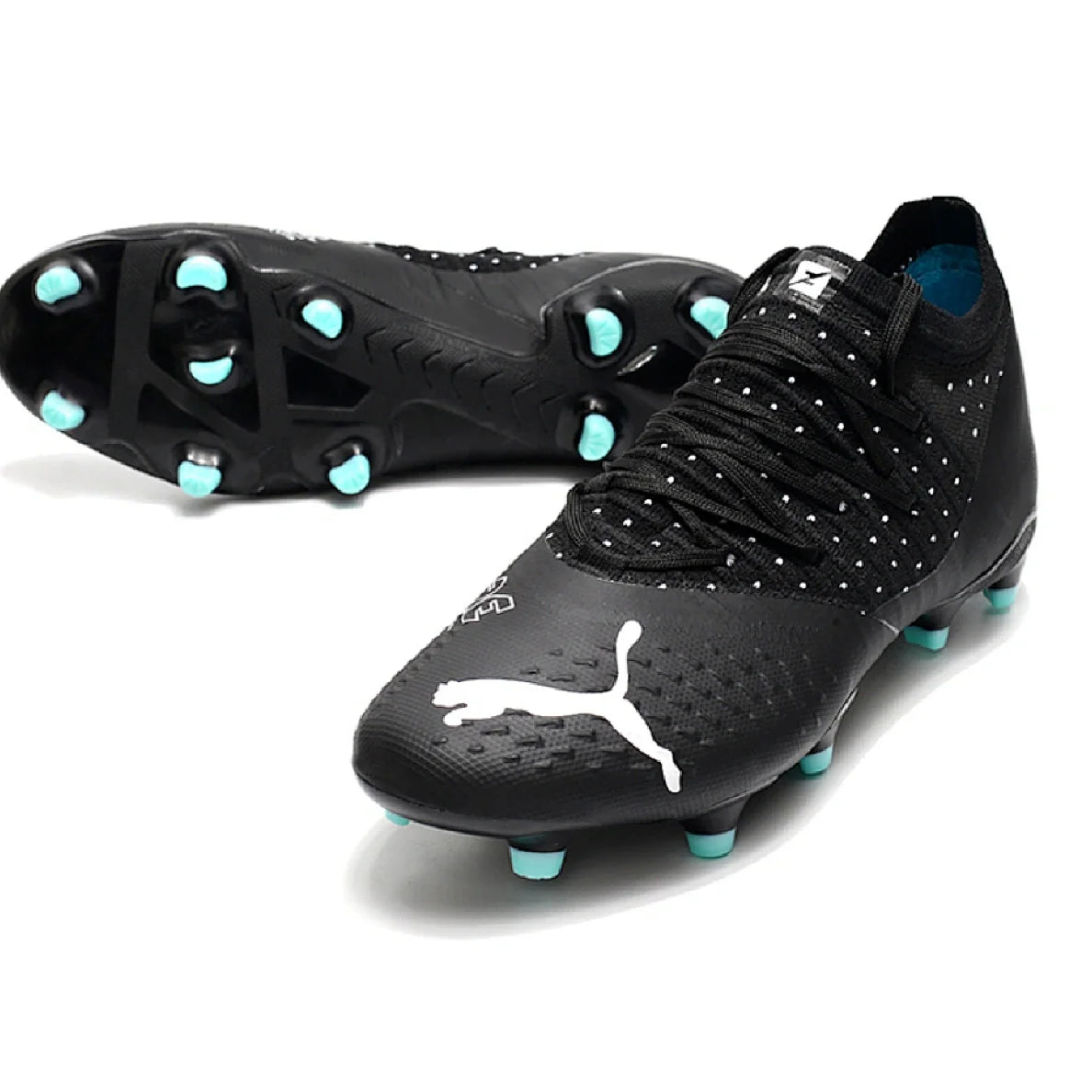 Botas de fútbol Puma Future Z 1.3 FG para terreno firme, color negro y azul claro