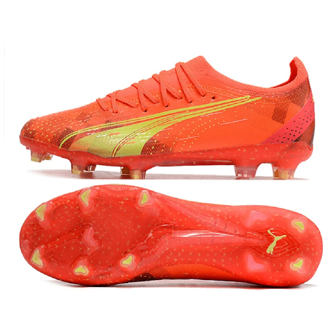 Botas de fútbol Puma Ultra Ultimate Fearless Pack FG para terreno firme, color negro y amarillo