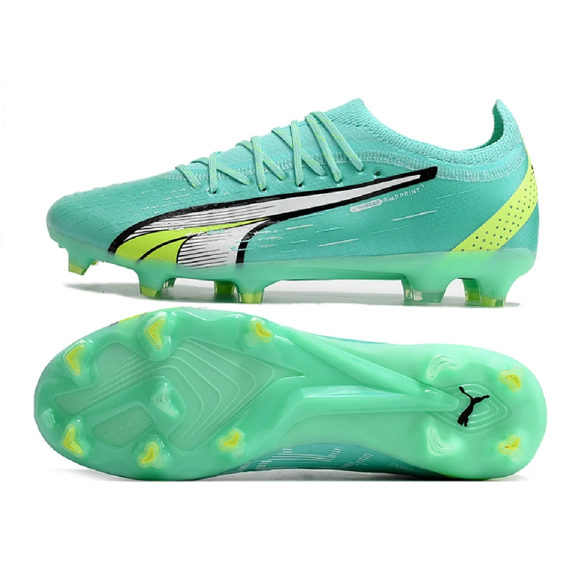 Botas de fútbol Puma Ultra Ultimate FG para terreno firme, color verde y negro