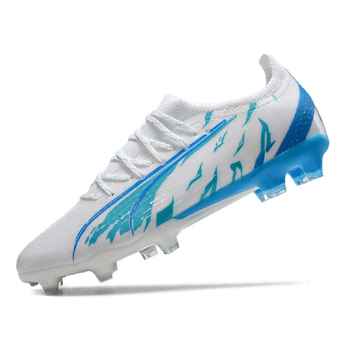Botas de fútbol Puma Ultra Ultimate FG para terreno firme, color blanco y azul
