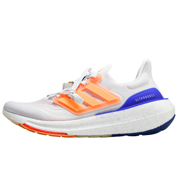 Zapatillas de running Adidas Ultraboost Light en blanco, azul y naranja 